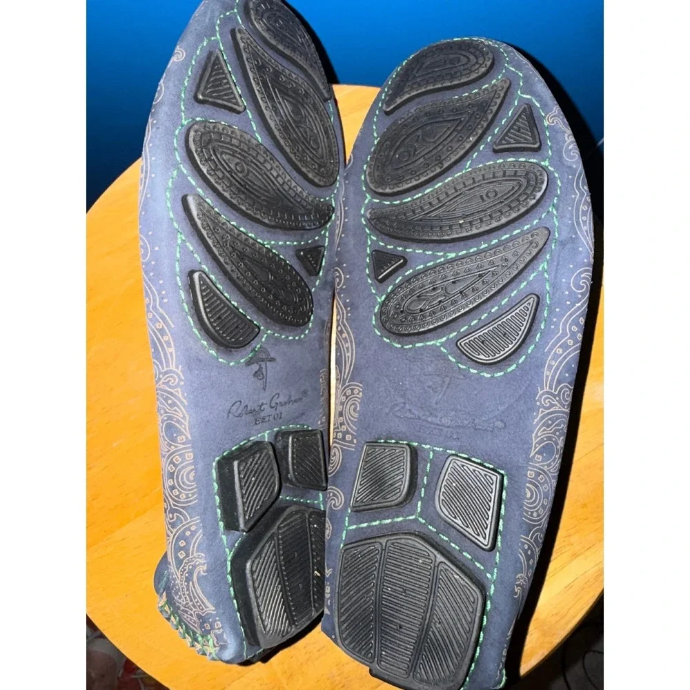 Robert Graham Mens Navy Paisley Laser Etched Suede Driving Loafers‎ Size 8.5